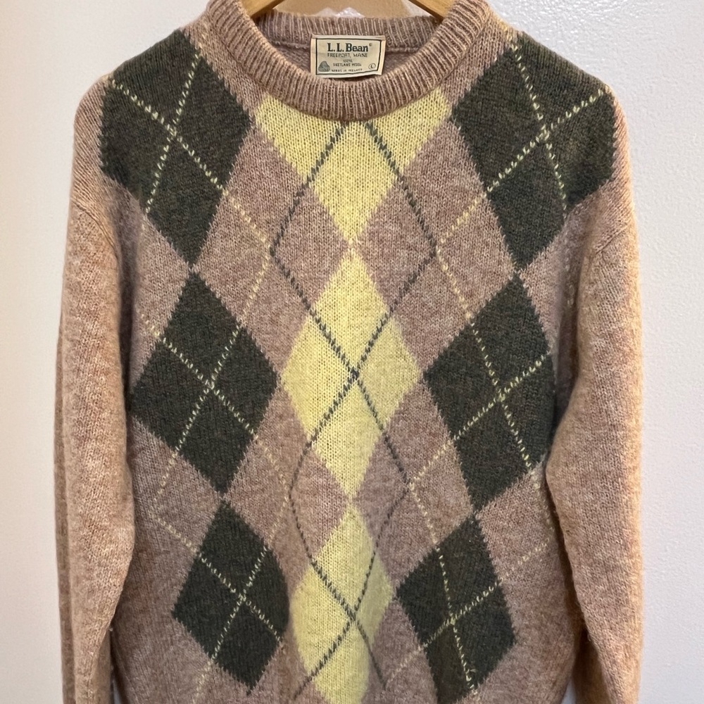 L.L. Bean 100% Shetland wool argyle sweater